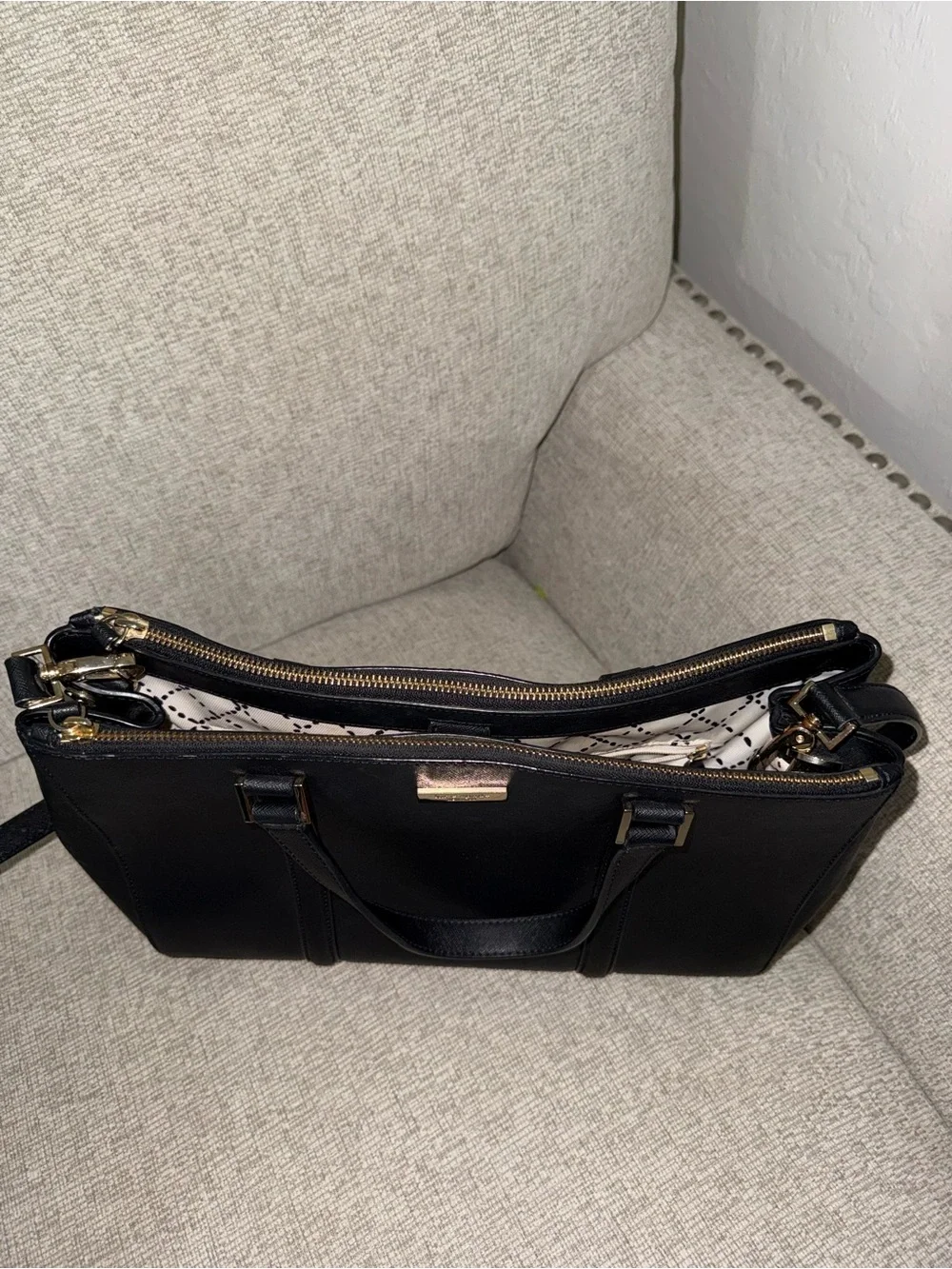 kate spade Black Structured Leather Satchel with Shoulder Strap